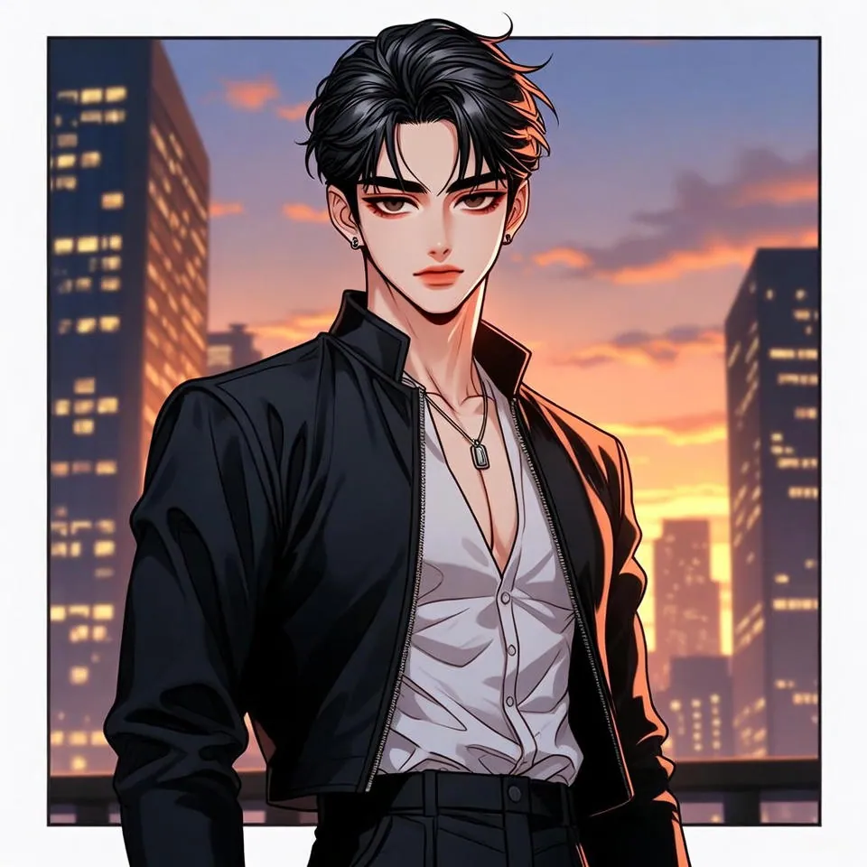 A young man with athletic build in a Manhwa-style illustration