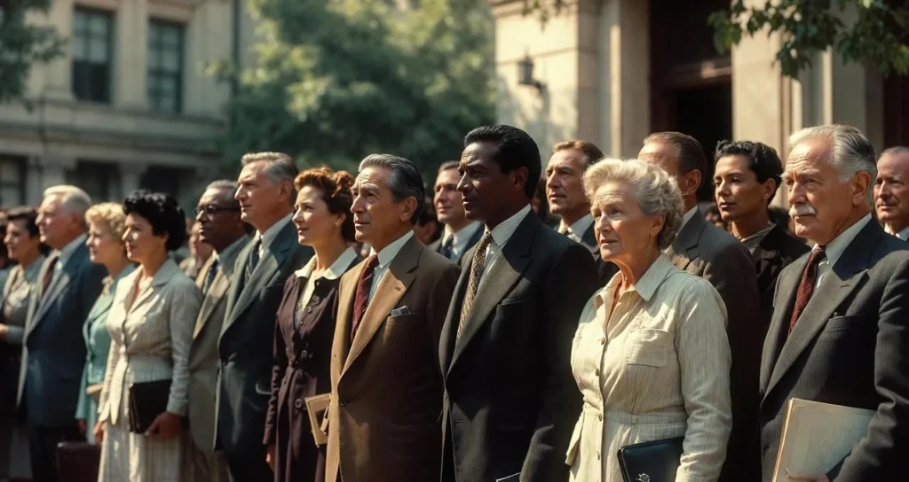 1950s intellectuals standing outside at the Congress for Cultural Freedom.
