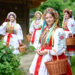 Contemporary Polish fashion designer using traditional embroidery patterns in modern dress