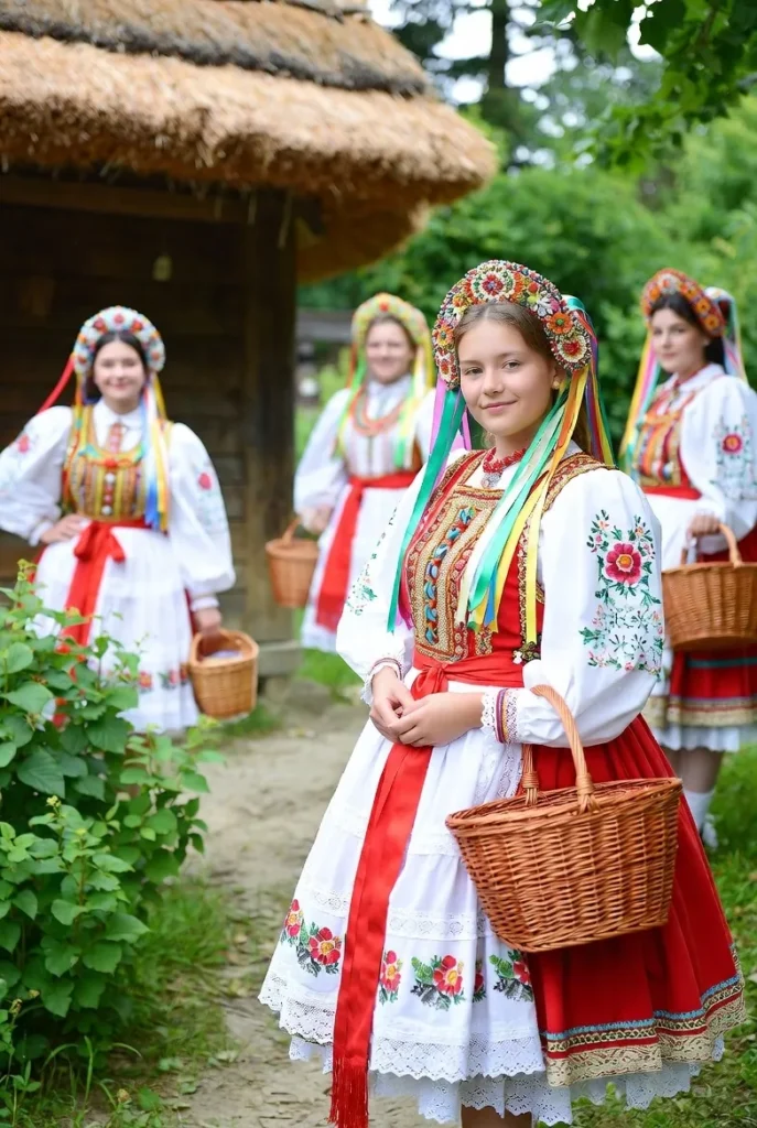 Contemporary Polish fashion designer using traditional embroidery patterns in modern dress