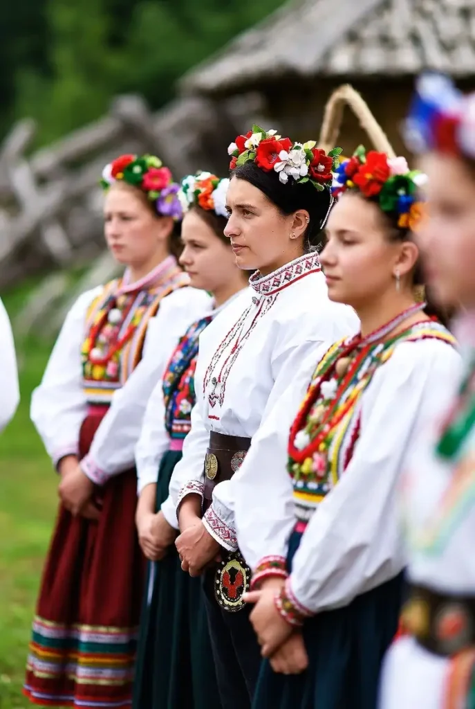 Kraków regional Polish folk costume with red skirt