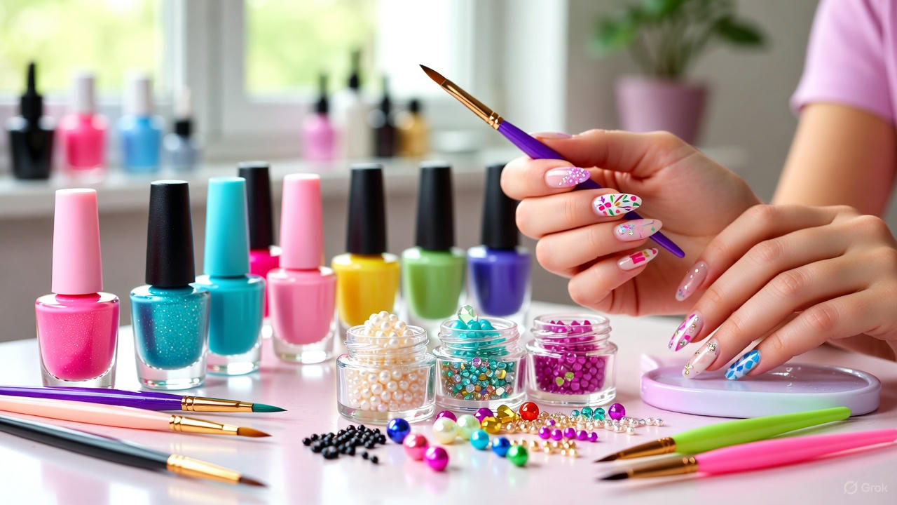 Festive glitter nails with star embellishments