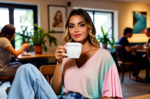 Model showcasing high-waisted women’s trouser jeans outdoors