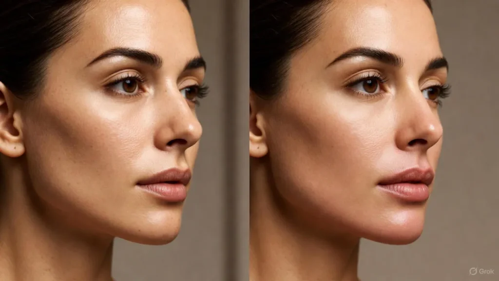 Chin filler before and after results showing improved chin definition and facial balance