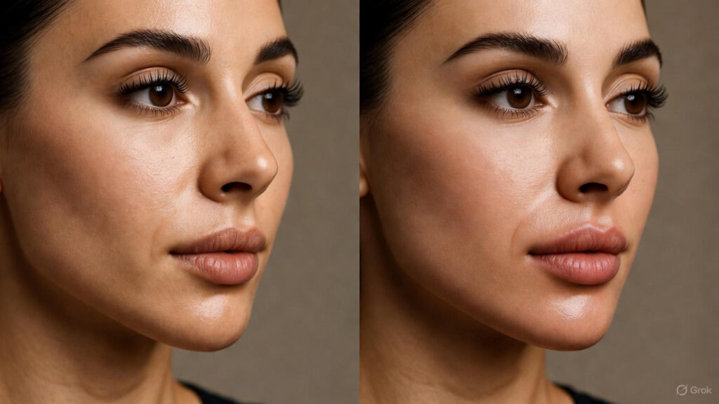 Chin filler transformation before and after with subtle facial contour improvement