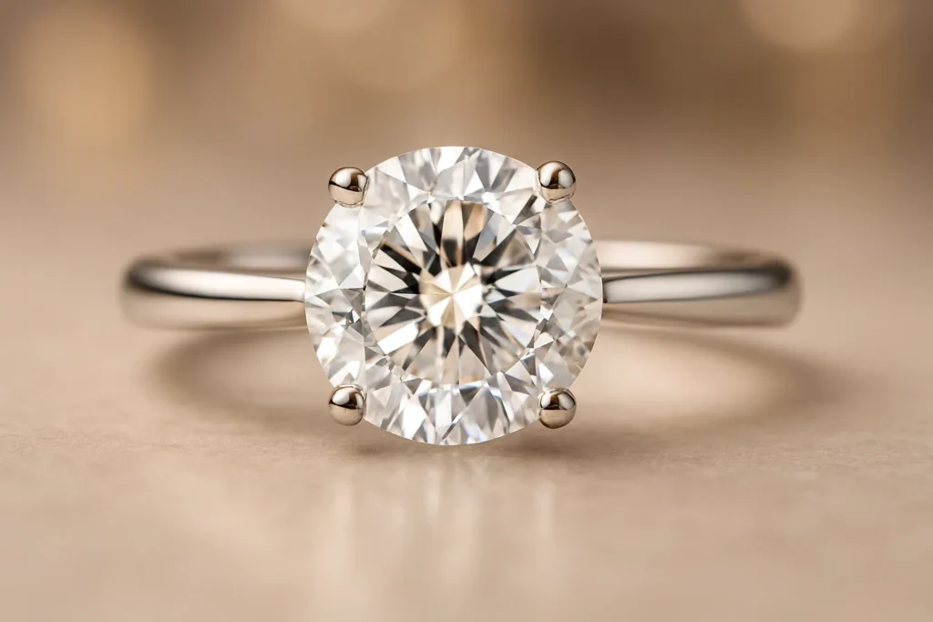 Luxury platinum engagement ring close-up