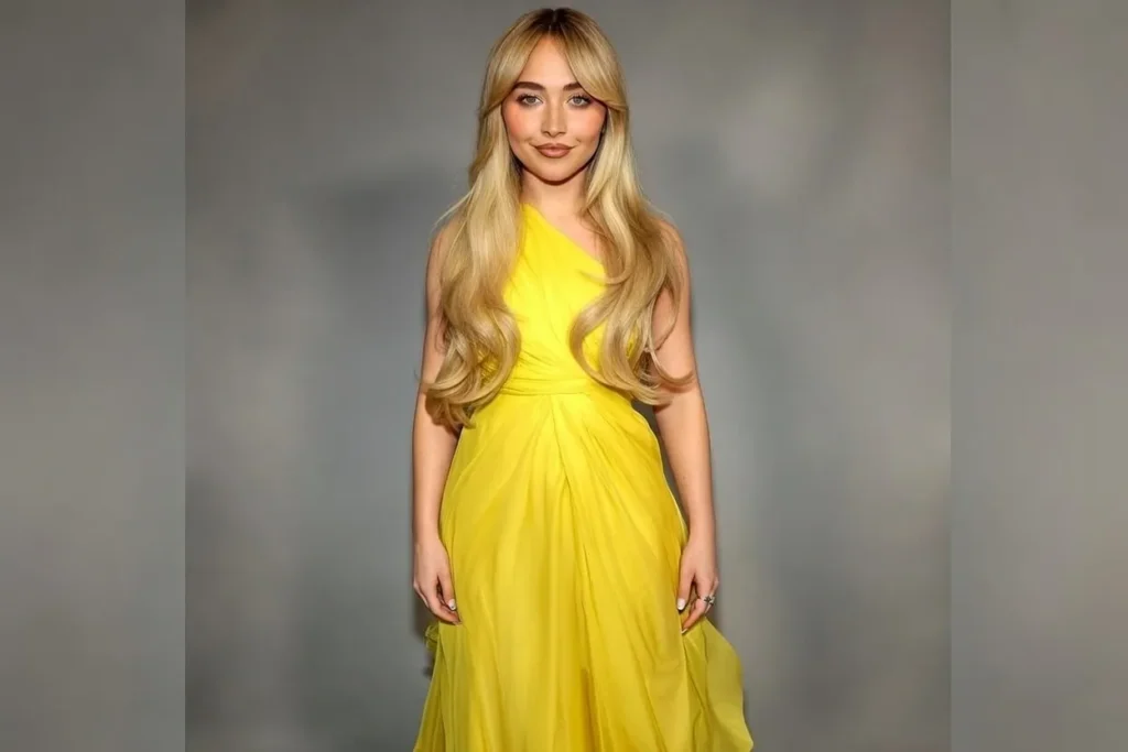 Yellow dress on woman, fully covered.
